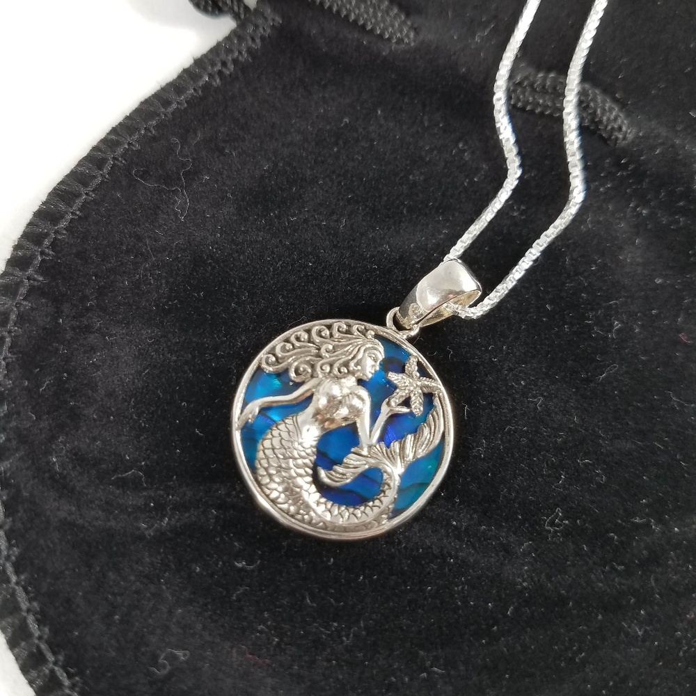 Handmade Mermaid & Starfish Abalone Pendant 925 SS